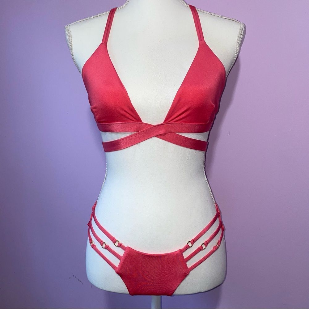 Beach Bunny Bikini Set Women L Swimwear Lingerie Bandage Wrap Skimpy Cheeky Sexy